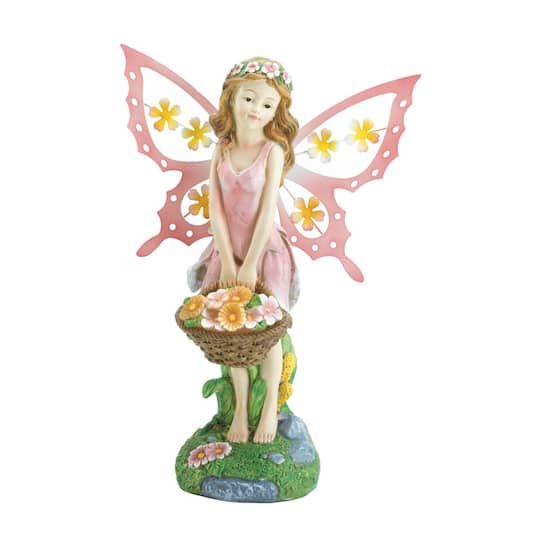 11" Pink Fairy Solar Garden Statue